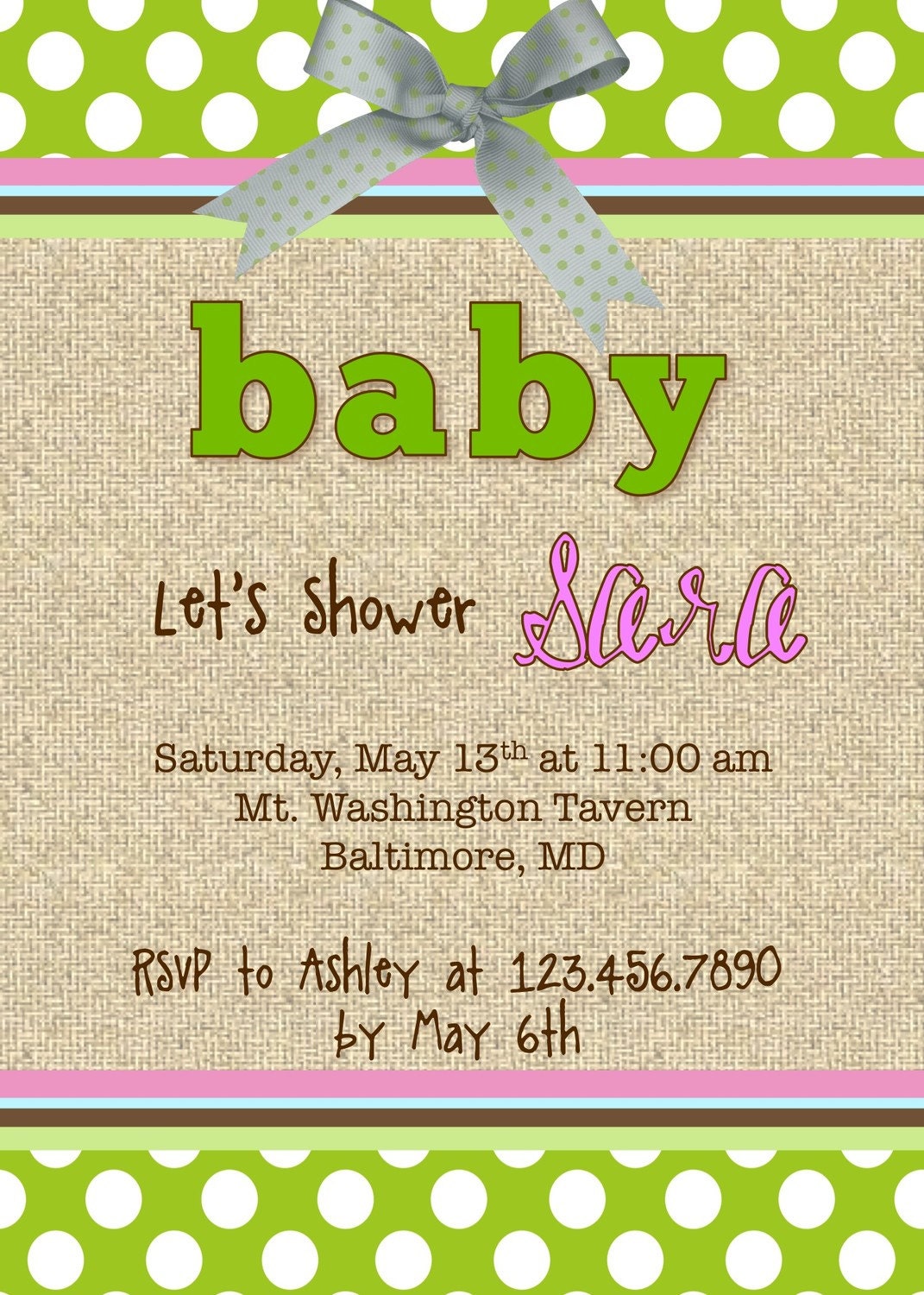 Green and White Polka Dot Baby Shower Invitation Il_570xn
