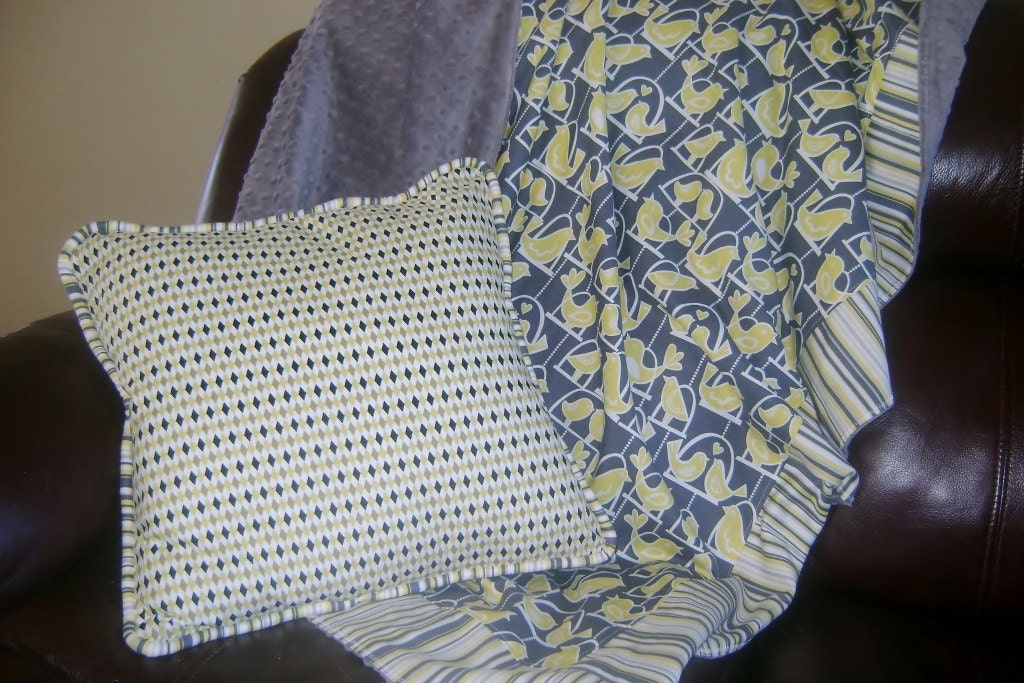 Custom Baby Crib Bedding Set..Crib Bumper, Crib Skirt..Citron Gray
