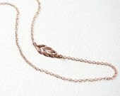 ROSE GOLD Plated Feather Necklace-Sterling Silver-OFF Center