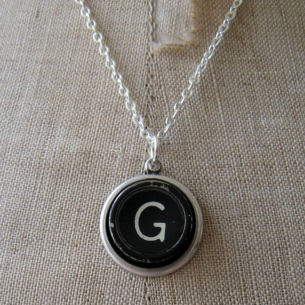 Typewriter key necklace - vintage black key - letter initial G