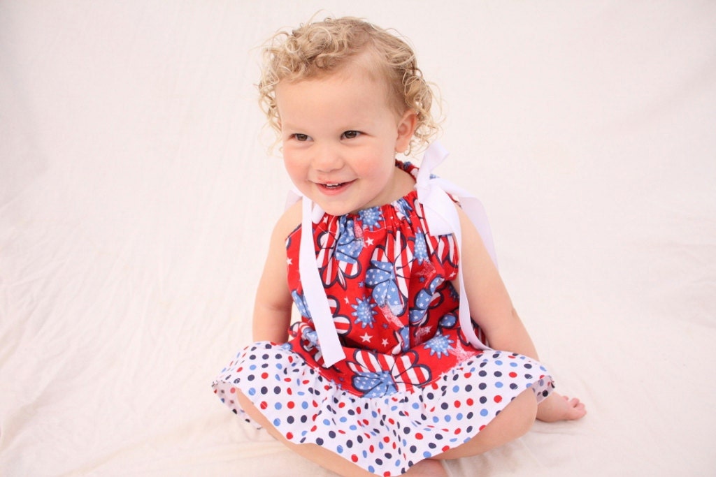 4th of July dress, baby girl dress, Patriotic dress, Red, white and blue Pillowcase dress, Summer dress