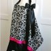 Boutique Style Breastfeeding Nursing Cover - Black Damask w/ Hot Pink Trim