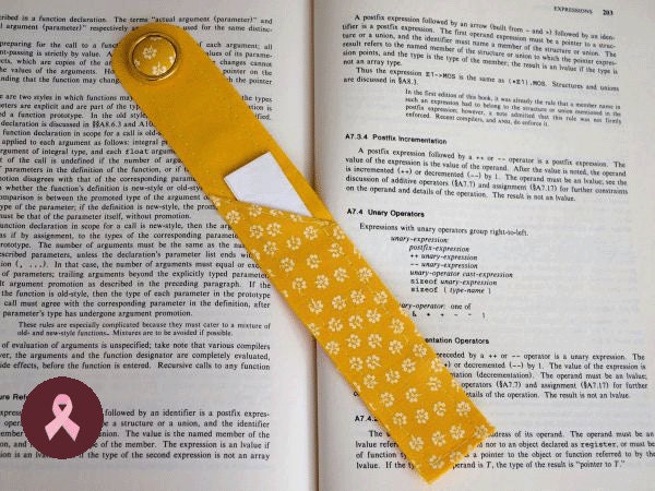 Yellow fabric covered button bookmark, Bookmarks/Organizers