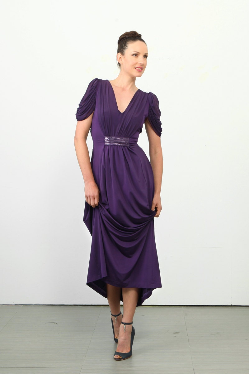 Mia Dress- Sequin embellished satin jersey v neck maxi evening dress
