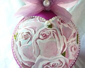 Hand Painted Pink Roses Glass Ornament