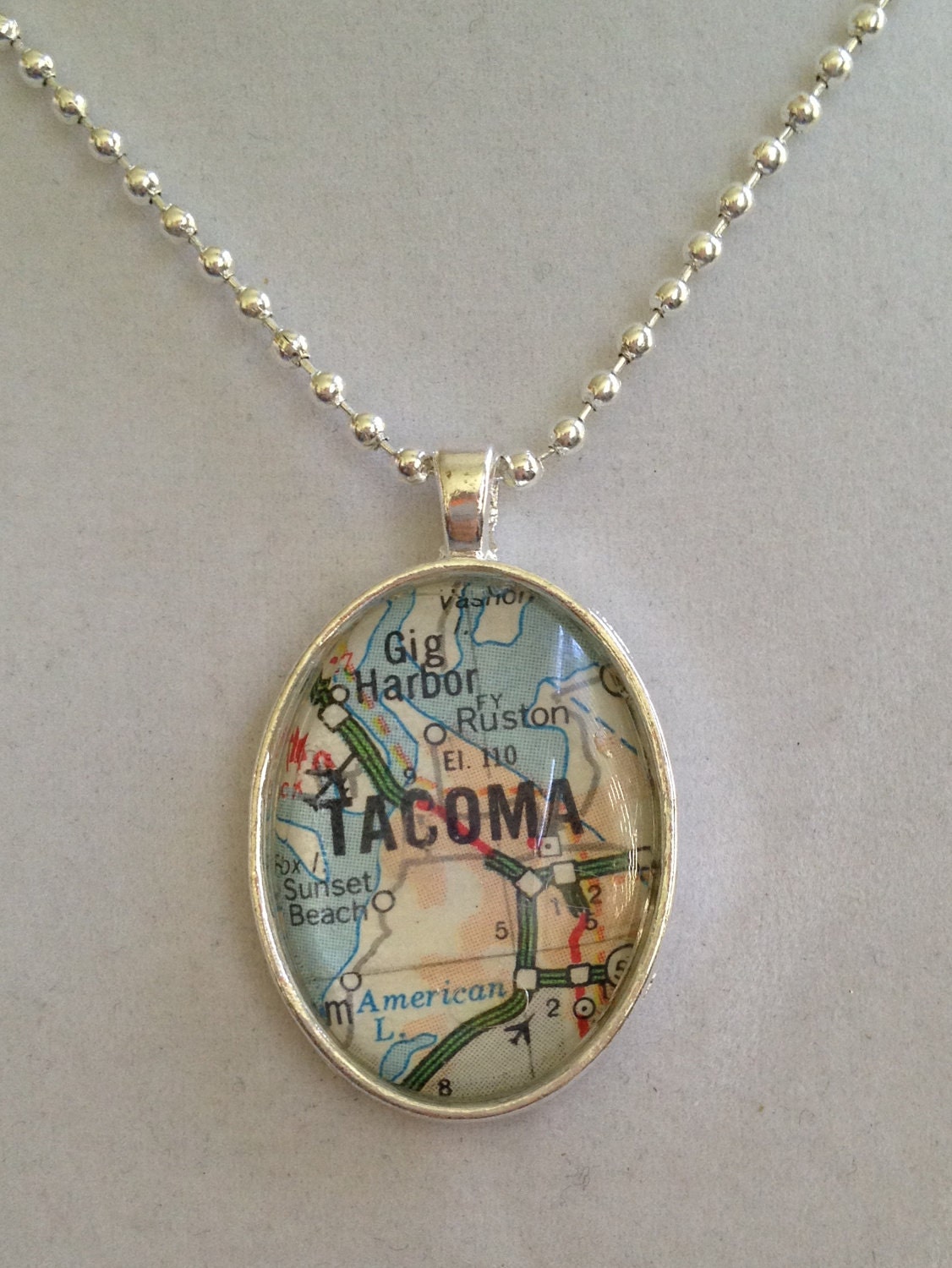 Tacoma, WA Map Pendant Necklace