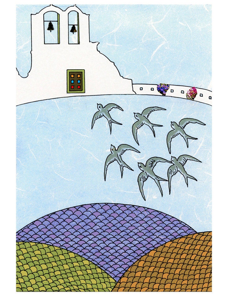Return of the Swallows - Fine Art Print of a mixed media Illustration