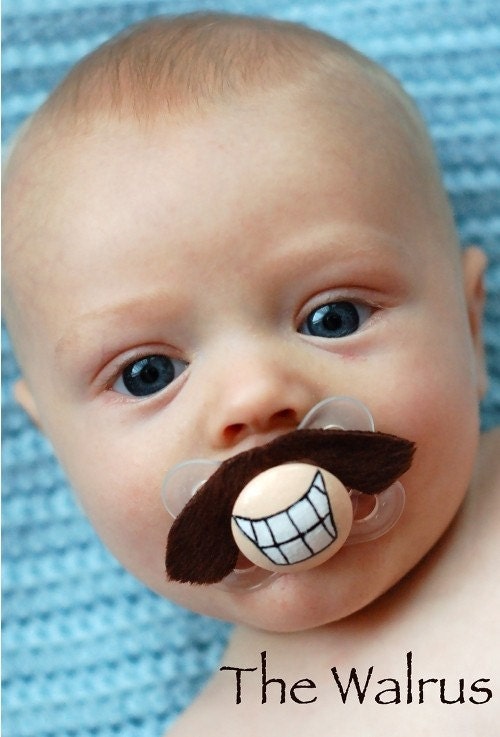 The Walrus- Hand Cut Custom Mustache Pacifier- Brown