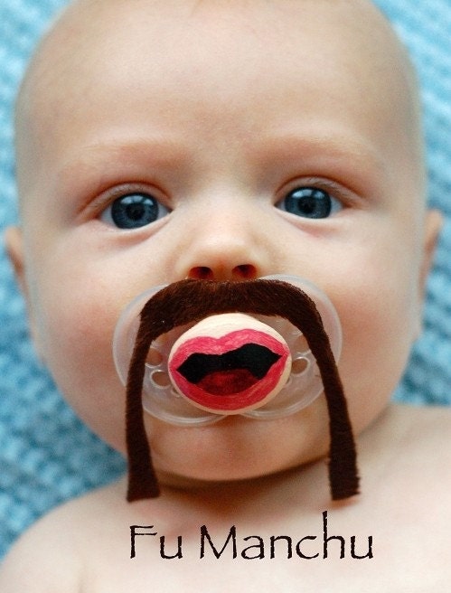 Fu Manchu- Hand Cut Custom Mustache Pacifier- Brown