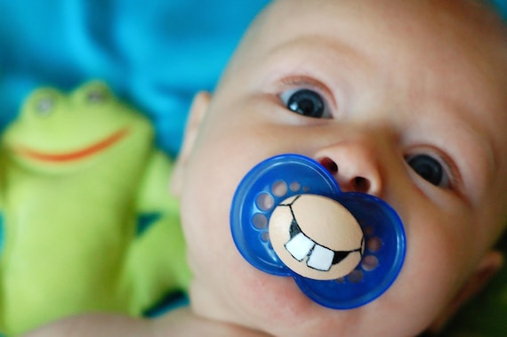 Cute Buck Teeth- Custom Hand Painted Pacifier MAM 6 to 18 Month BLUE