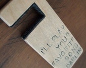 custom burnt text. on wood iPhone stand.