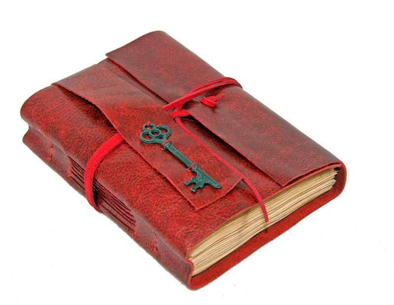 Red Leather Journal with Tea Stained Paper