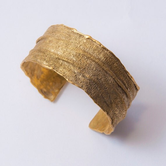 Golden Rag Cuff - 14K Gold Bracer , Gold Bracelet