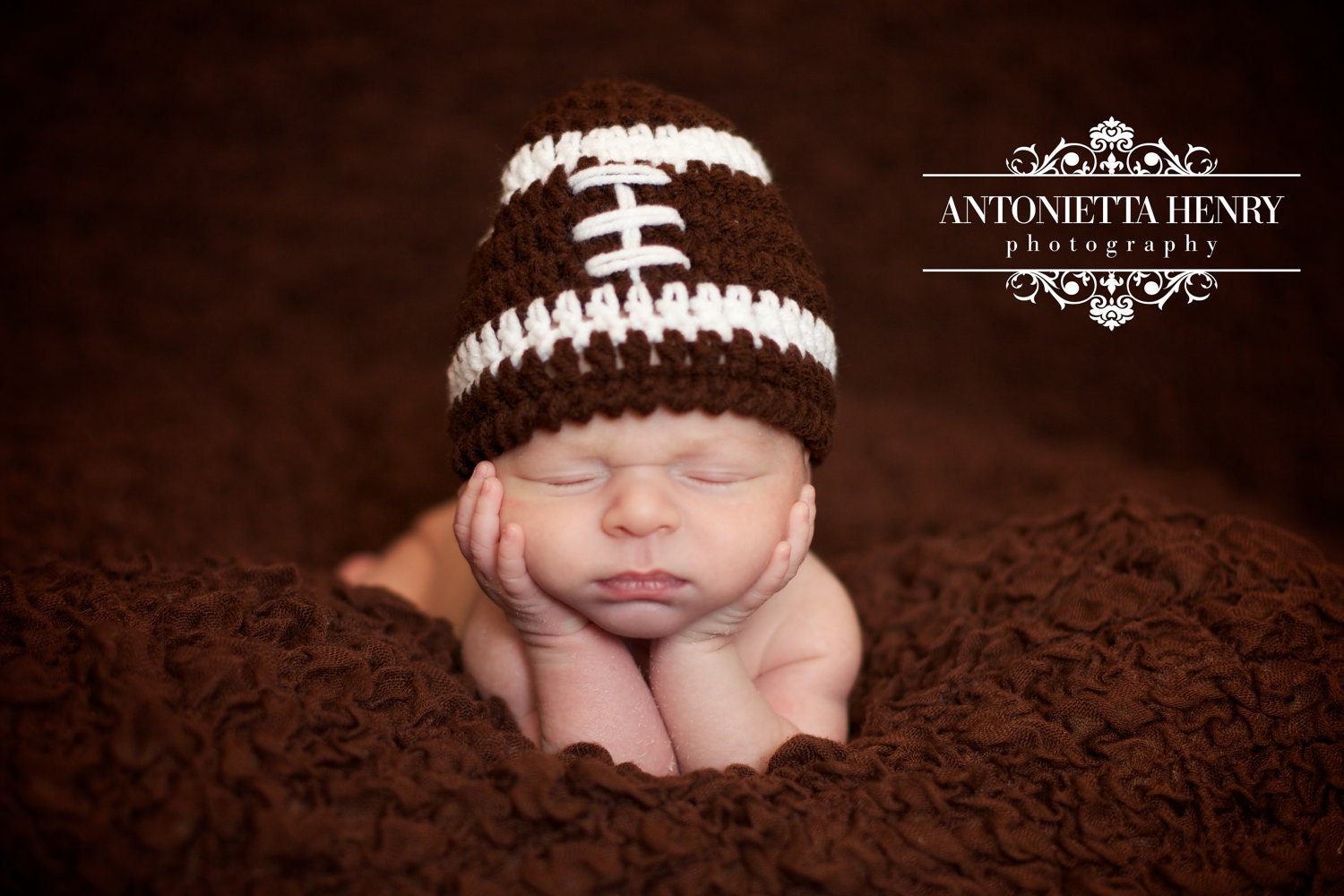 Football Hat: 0-3m, 3-6m, 6-12m - Newborn Baby Boy or Girl Brown & White Striped Crochet Photography Prop -NFL or Team Colors avail