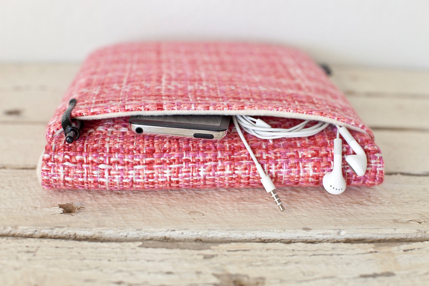 iPad Case, iPad Sleeve, iPad Cover - "Bubble Gum" - Padded with Pocket & Button - Pink Tweed