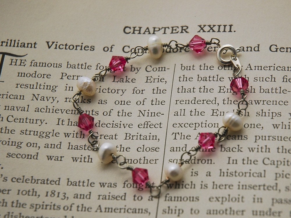 Sale 30% Off Wire wrapped bracelet with pink Swarovski crystal and freshwater pearl
