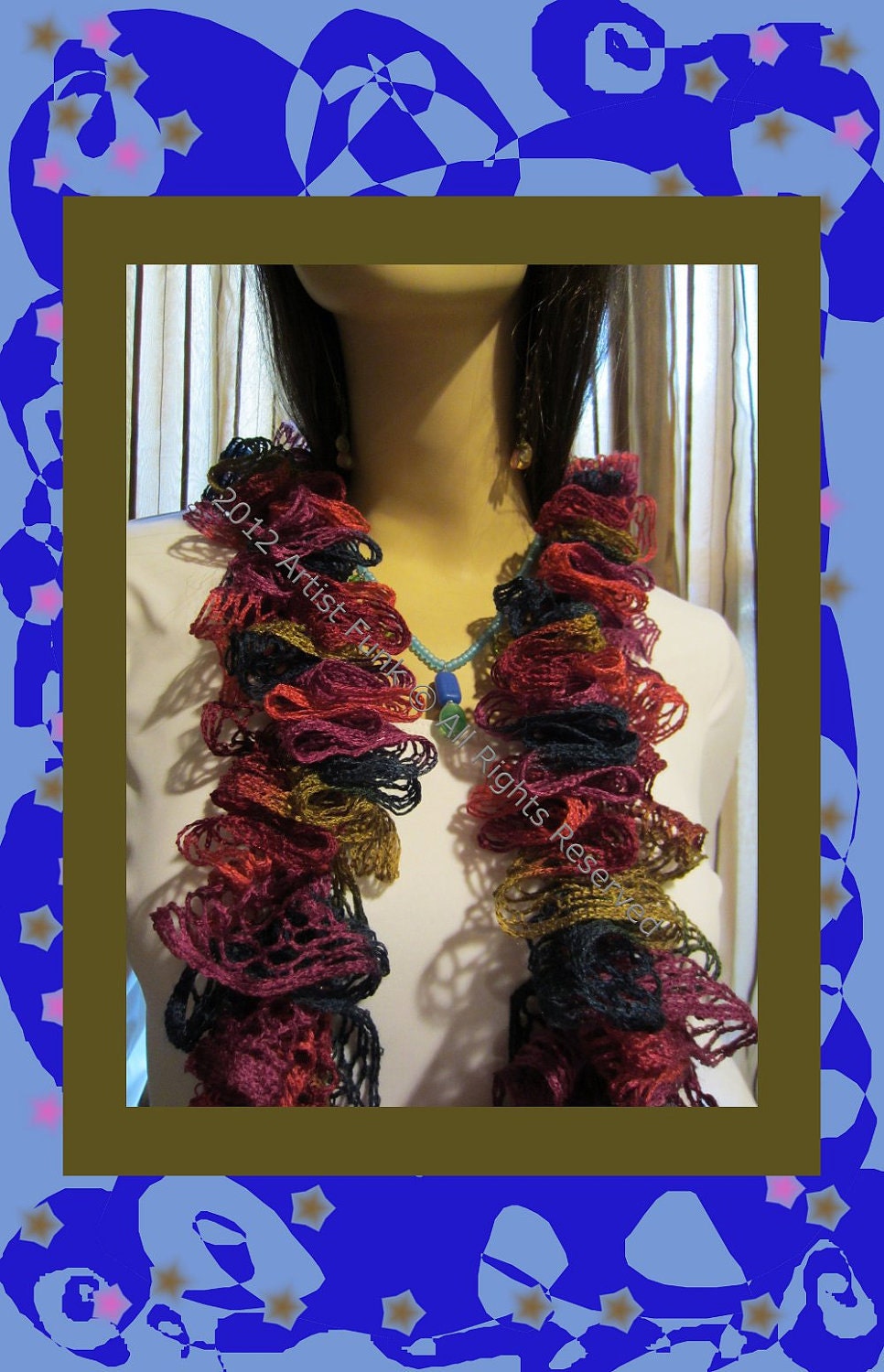 Spiral Scarf , Funky Handmade Scarves , Colorful Spiral Scarf , Very Fully Ruffled Scarf
