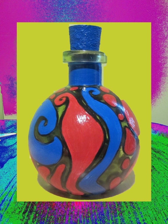 Mother's Day Gifts,Bottle Art , Painted Bottle , Funky Art , Funky and Original Art On Bottles , One Of A Kind Handpainted Original Design