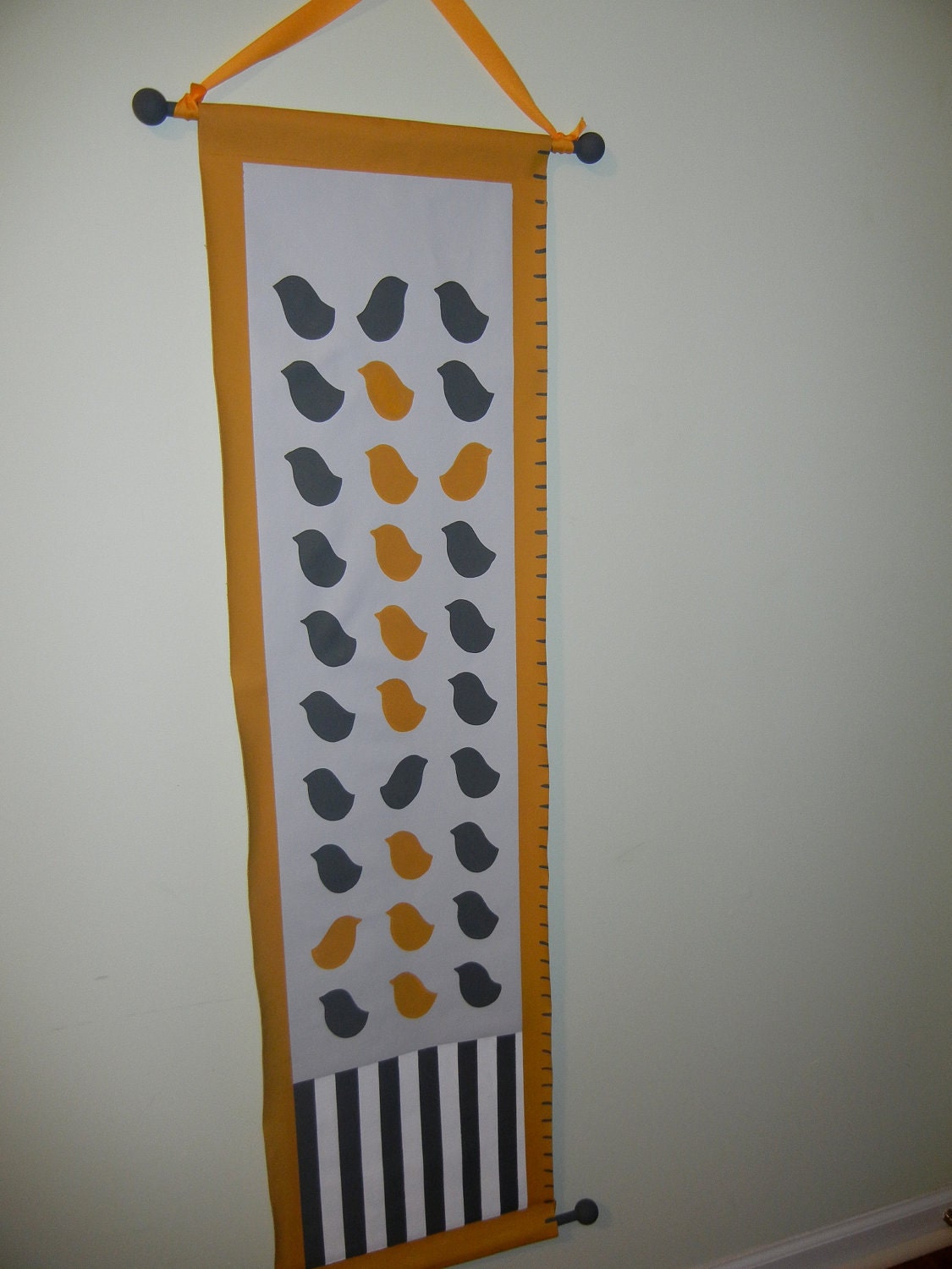 Personalized Hand Painted Children's Growth Chart, Yellow and Grey, Land of Nod's Not a Peep Bedding