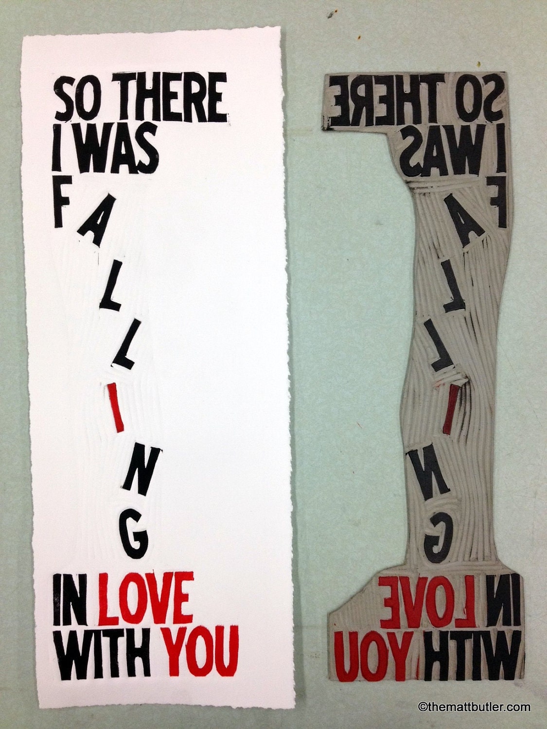 Falling in Love linocut print poster