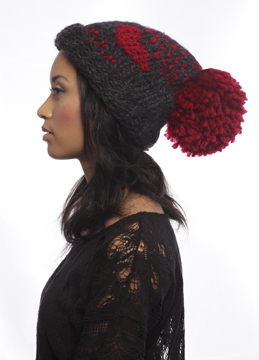 FREE SHIPPING - LOVE knit hat with Extra Large Pom Pom