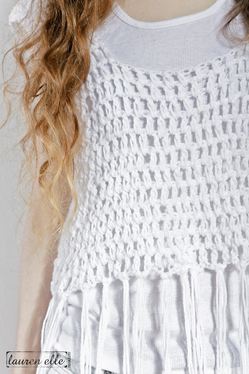 Lovechild Crochet Fringe Knit Tank - White