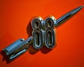 Vintage Oldsmobile Rocket 88 Chrome Emblem - Classic Car Art - Mancave Decor - Art for Guys - 30x30 Fine Art Photograph