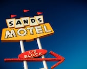 Route 66 Sands Motel Vintage Neon Sign - Mid Century Modern - Grants New Mexico - Castle Flags - Vintage Arrow - 16X24 Fine Art Photograph