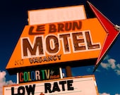 Vintage Route 66 Le Brun Neon Motel Sign - RCA Color TV Sign - Road Trip Inspired - Needles California - 12X18 Fine Art Photograph