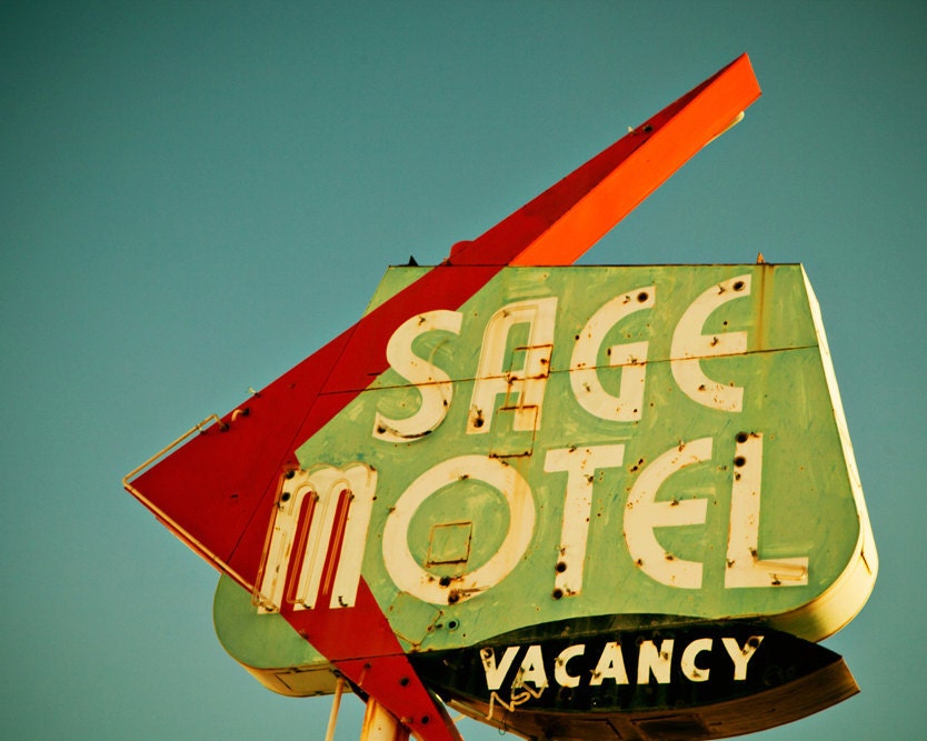 Route 66 Sage Motel Vintage Neon Sign - Retro Home Decor - Road Trip Inspired - Vintage Wall Art - Mid Century Modern - 8X10 Print