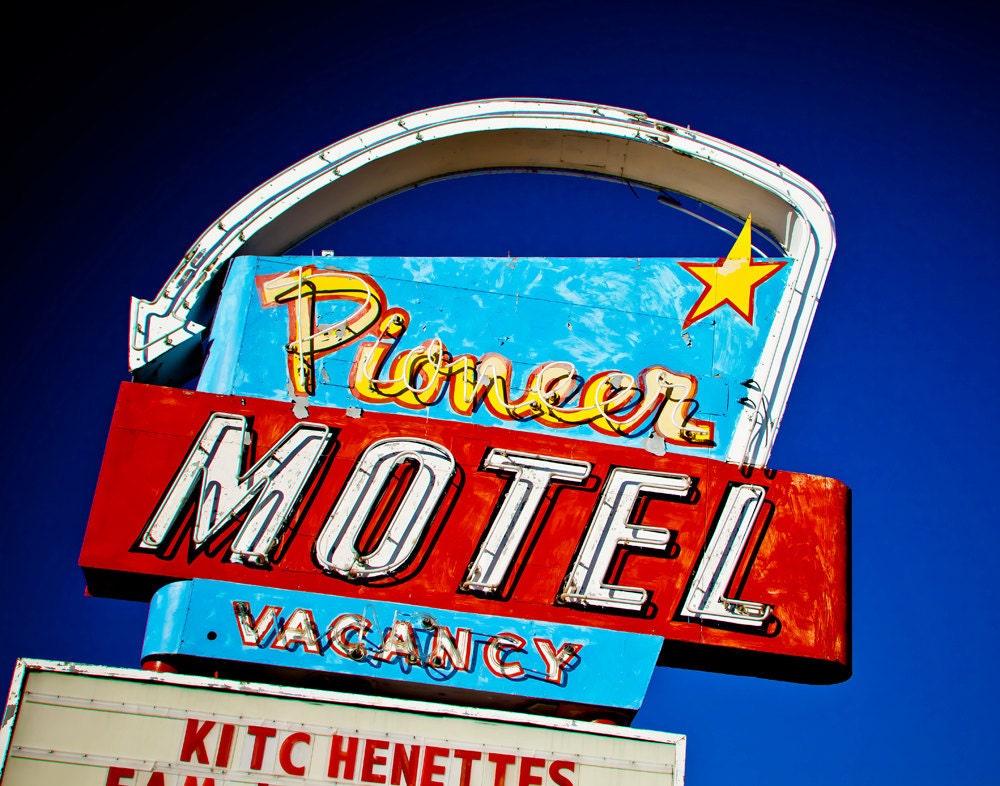 Route 66 Pioneer Motel Vintage Sign - Albuquerque New Mexico - Bright Retro Home Decor - Western Inspired Art - 11X14 Fine Art Photograph