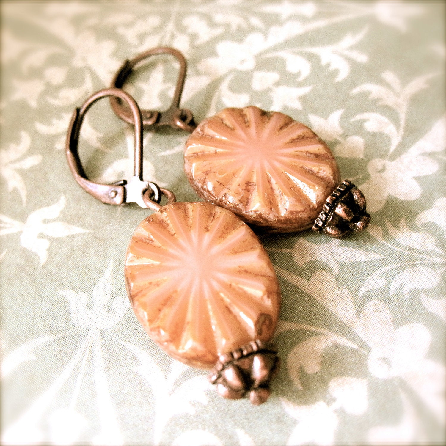 Pink Earrings - Boho Jewelry - Bohemian - Copper Dangle Earrings - Gift Under 20