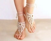 Ivory barefoot sandals, nude shoes, barefoot sandles, foot jewelry, wedding, victorian lace,  yoga, bellydance, stempunk - Lasunka
