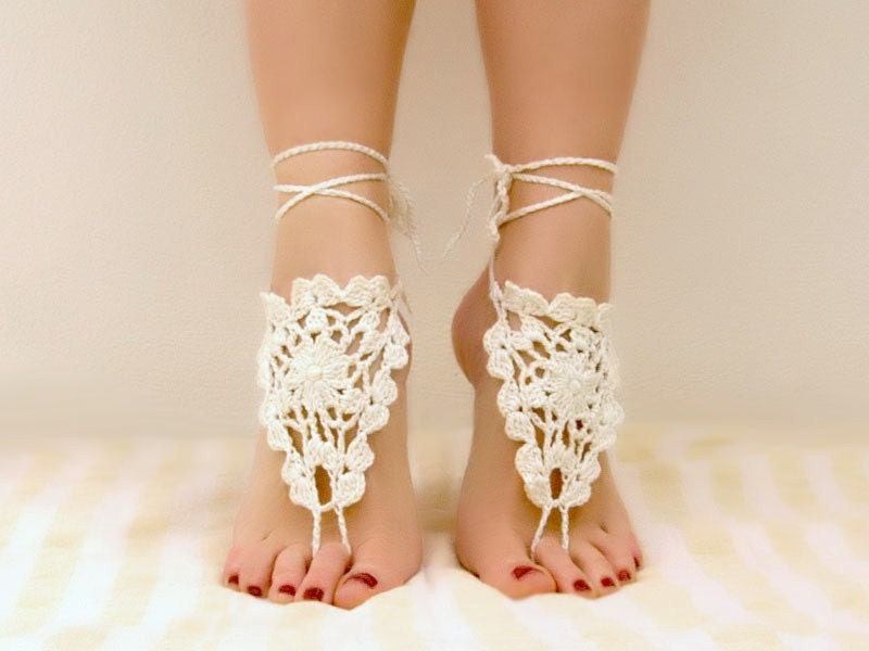 Wedding barefoot sandals,  cream nude shoes, wedding, victorian lace, sexy,  yoga, anklet , steampunk sandals, beach pool