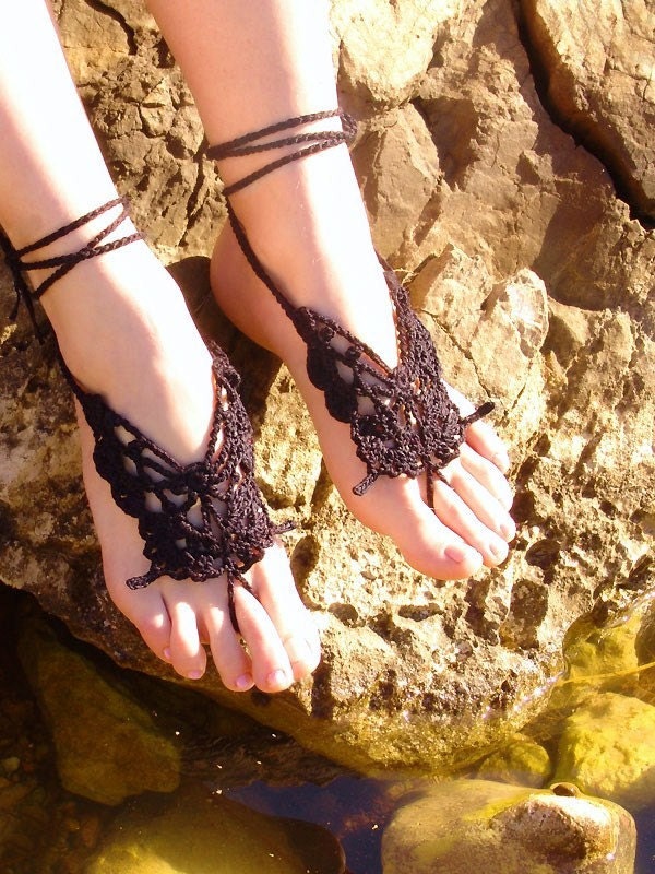 Crochet Butterfly BLACK Barefoot Sandals, Nude shoes, Foot jewelry,Wedding, Victorian Lace, Sexy, Lolita, Yoga, Anklet , Steampunk