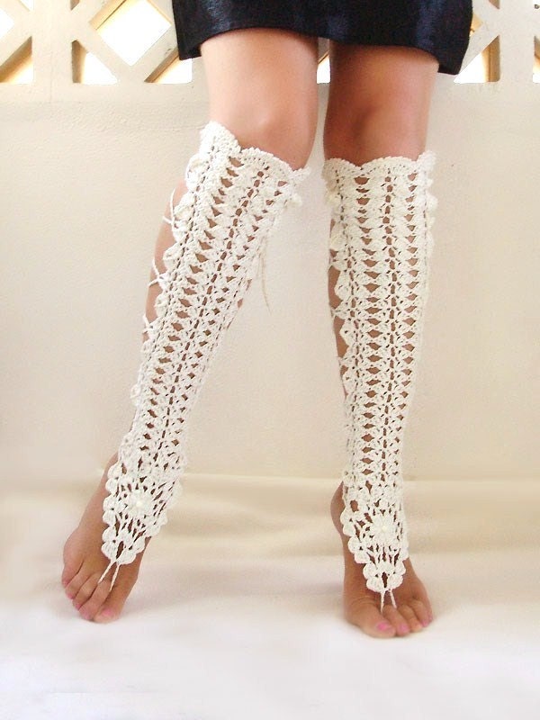 Crochet leg warmers, creame sexy nude shoes, laced up, victorian lace, sexy, fishnet knee socks, steampunk