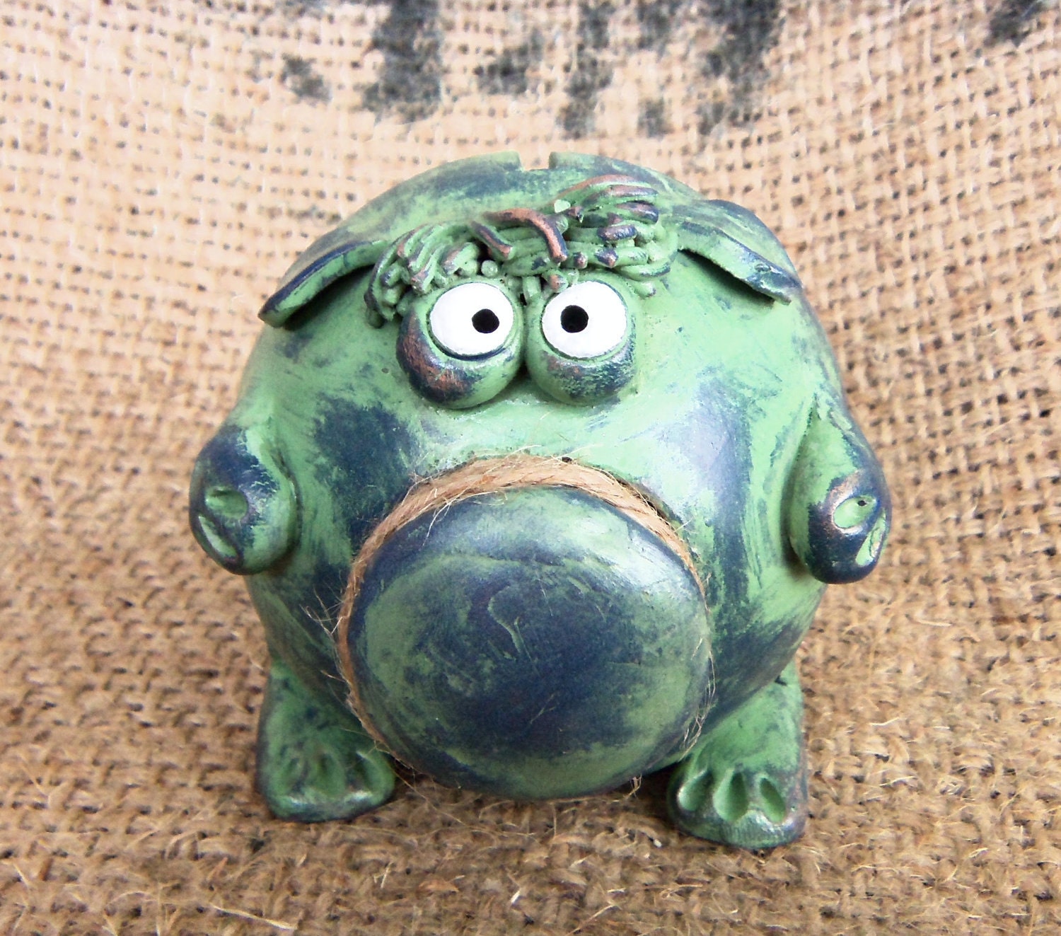 Green Piggy Bank Little Friendly Baby Monster One of a Kind -- BABY SHOWER GIFT