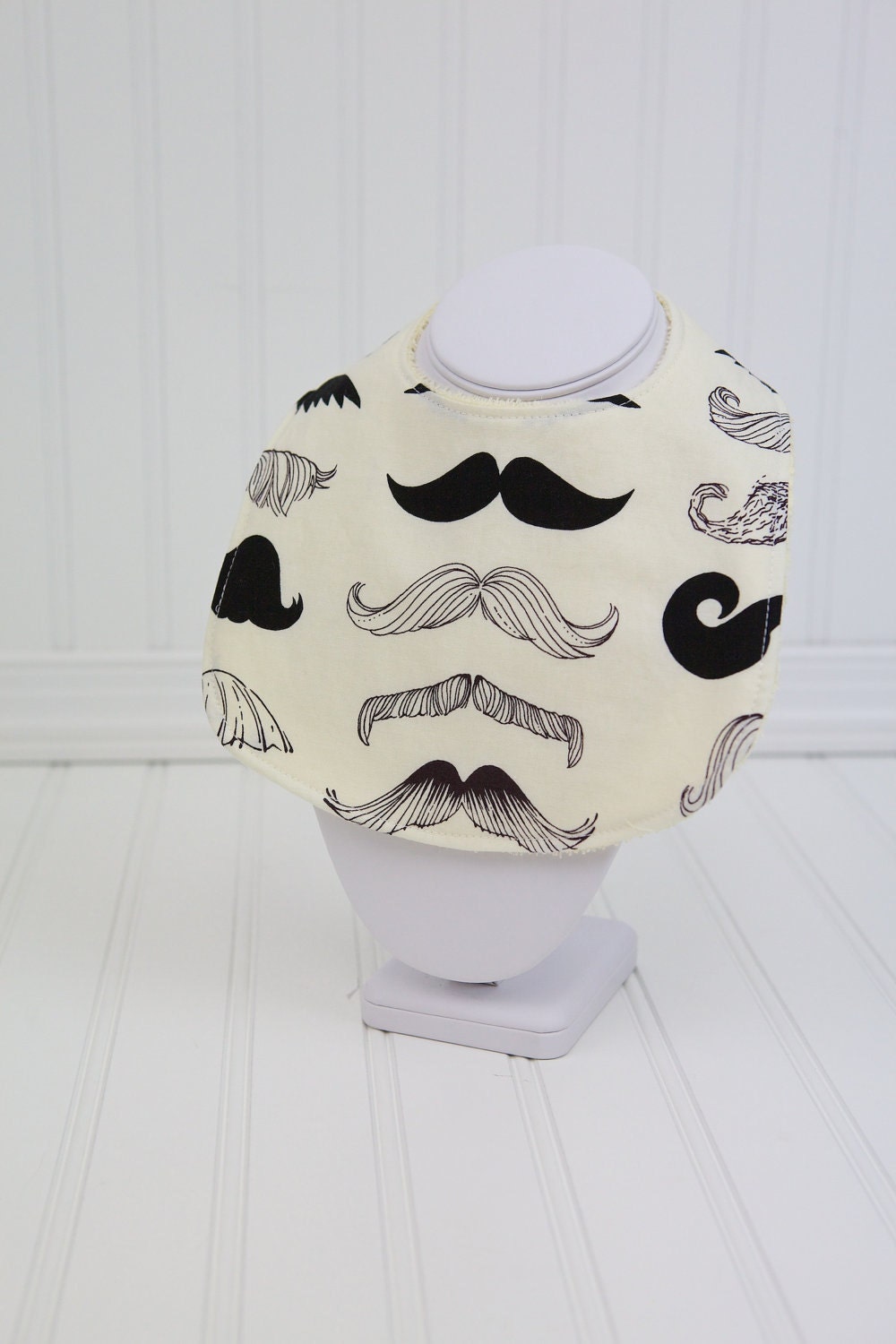 Mustache Baby Bib for Boy or Girl in White and Black Moustache