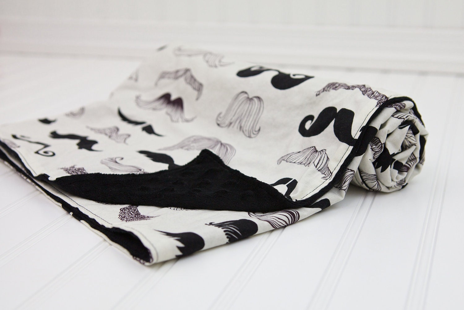 Mustache Baby Blanket Where's My Stache with Black Minky, Moustache