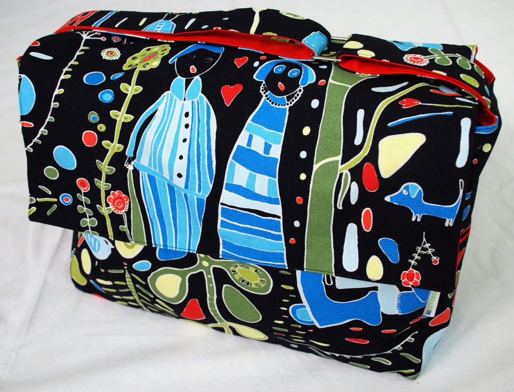 Diaper / Lge Messenger / Nappy Bag - The Urban Jungle with Red lining