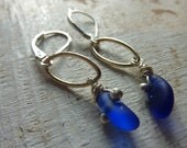 Cobalt Blue SeaGlass Sterling Silver Earrings Wire Wrapped