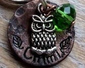 SMALL Owl Pet ID Tag 7/8" -Little Hoot with Gem -Customizable
