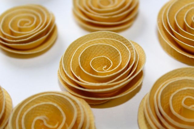 YELLOW Spiral Paper flowers for weddings or embellishments - set of 100
