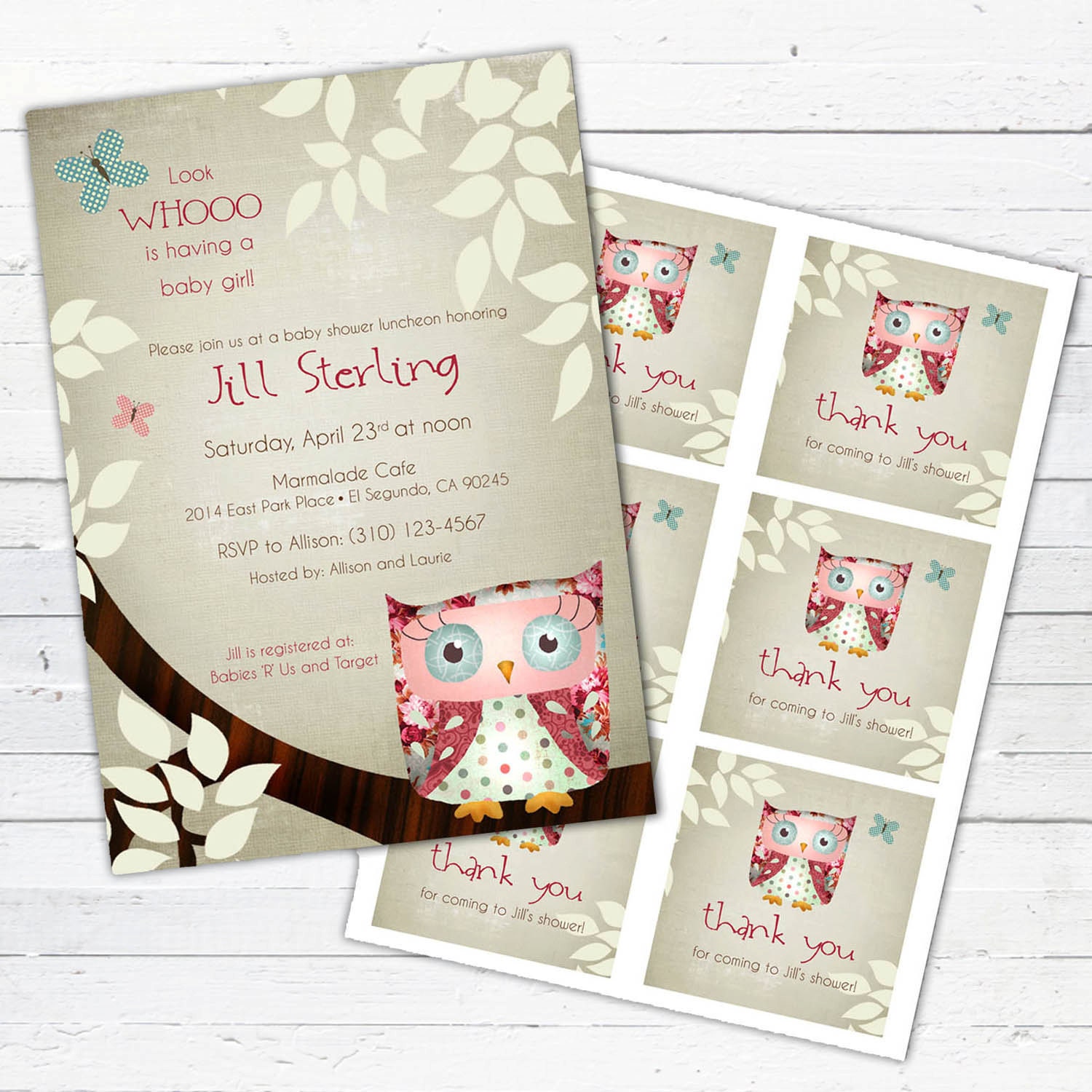 Owl Baby Shower Invitation and Gift Bag Tags (girl)-- Little Owlie Il_170x135