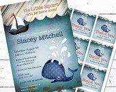 Whale Baby Shower Invitation and Gift Bag Tags-- Little Squirt Il_170x135