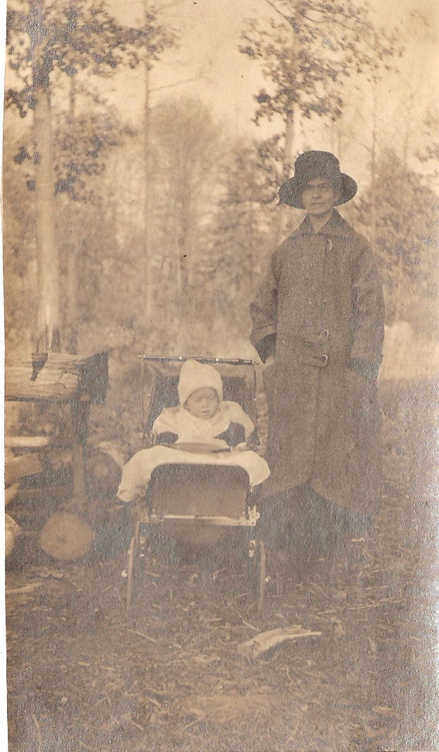 Vintage Photograph, Photo , Snapshot Mom and baby in the woods