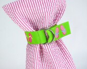 Fabric Wine Bag Pink Lime Green Flip Flops Seersucker Cottage Tote