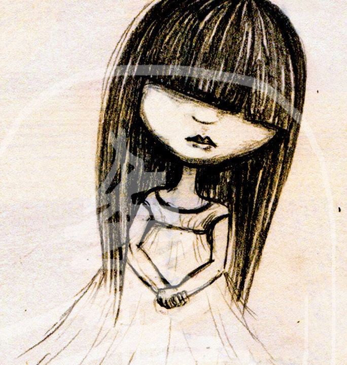 Girl Drawing - Fine Art Drawing - Black and White - 5x7 Charcoal - Pencil - Black And White