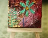 Mini Painting -  Mixed Media - Flower Painting - Small art - Collage - Red - Desktop