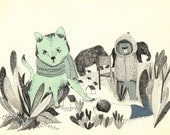 giclee print, fine art, green cat